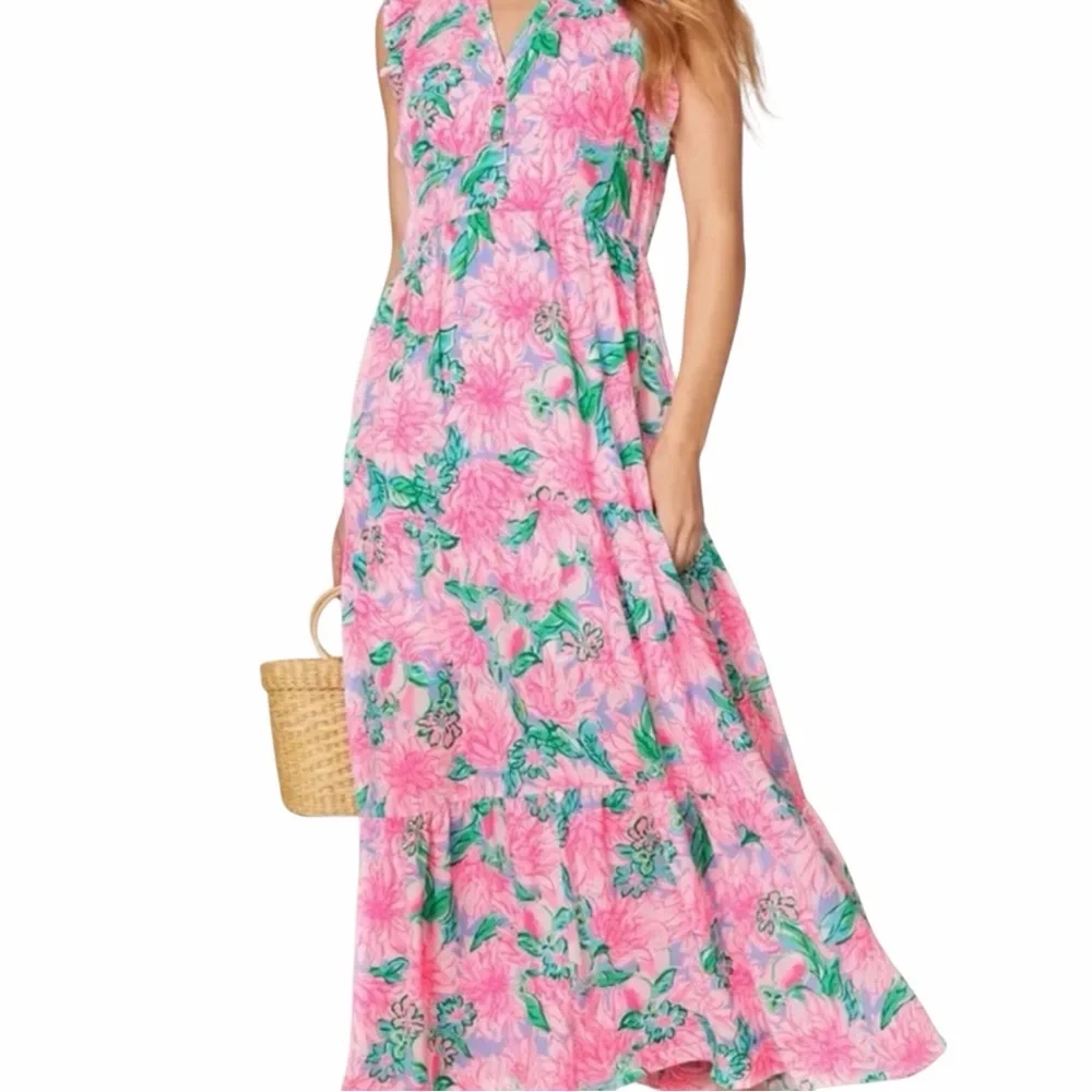 Lilly Pulitzer Women's Destini Maxi Dress (Pink Blossom Try Your Zest) (Size 00)